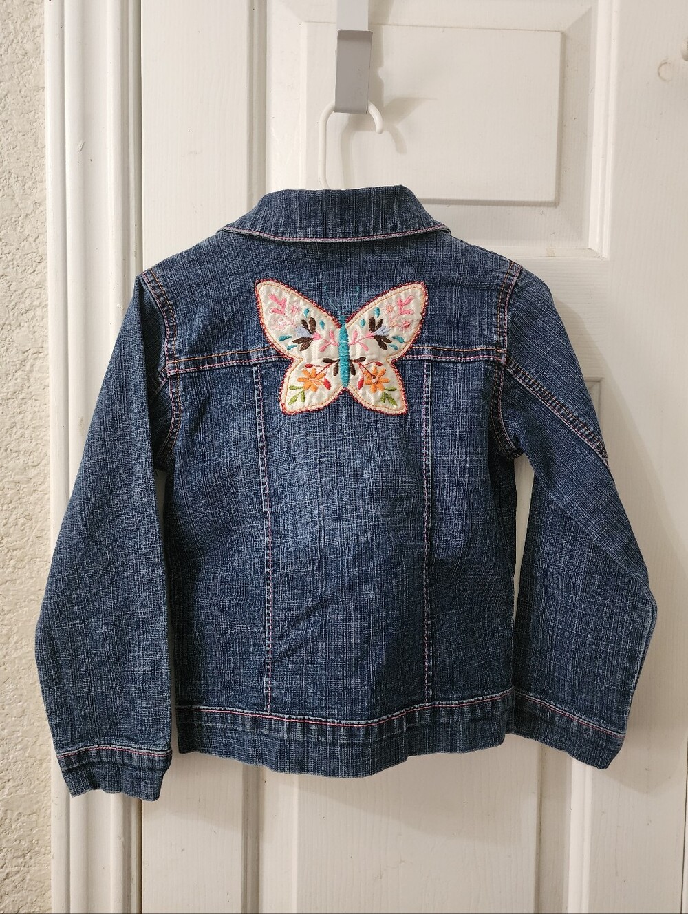 Flapdoodles Girls' Denim Jacket with Embroidered Multicolor Butterfly